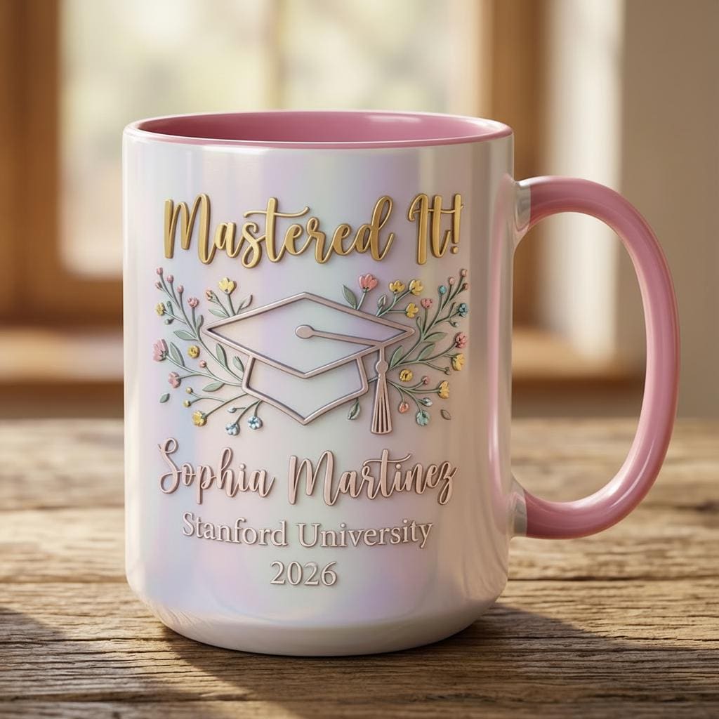Personalized Masters Degree Mug, Mastered It Mug, Masters Degree Graduation Gift, Faux 3D Mug - Flat Surface - image 5
