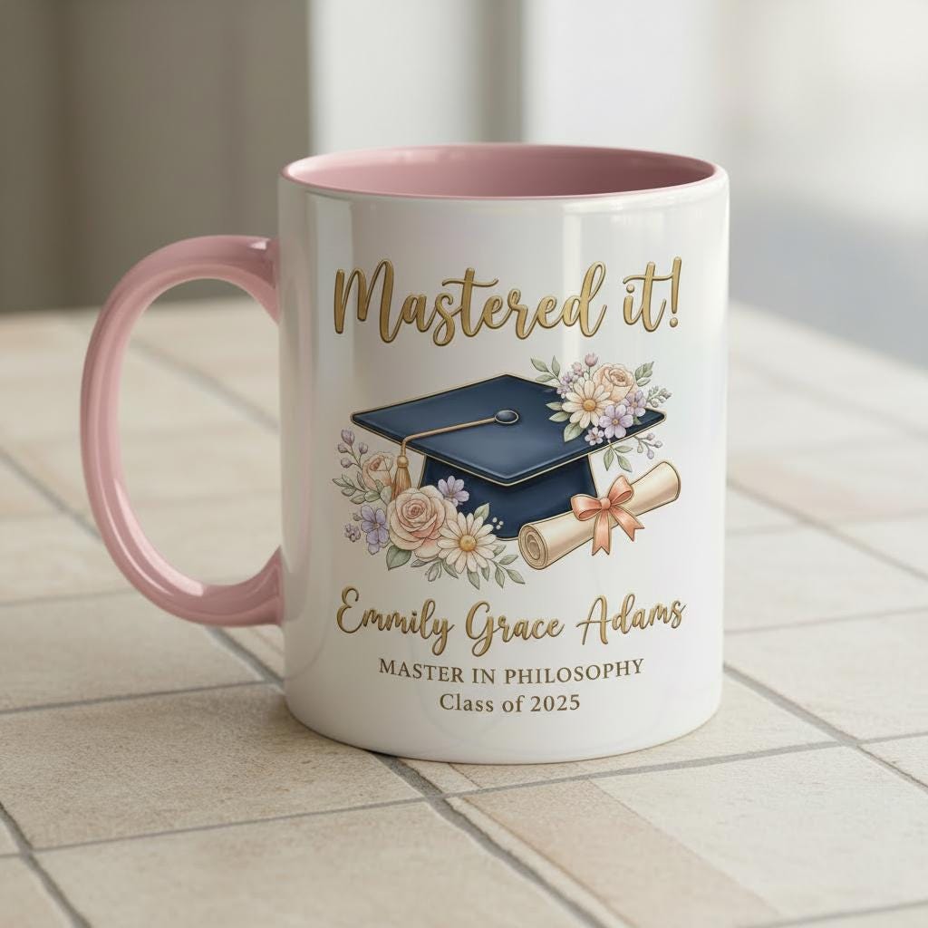 Personalized Masters Degree Mug, Mastered It Mug, Graduation Gift, Faux 3D Mug - Flat Surface - image 4