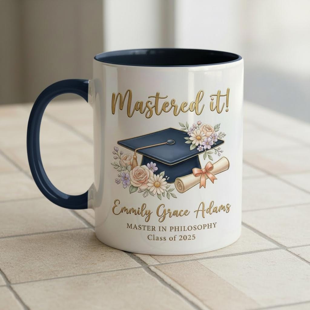 Personalized Masters Degree Mug, Mastered It Mug, Graduation Gift, Faux 3D Mug - Flat Surface