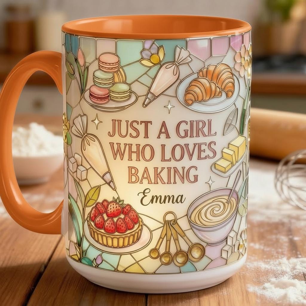 Personalized Baker Mug, Faux 3D Effect Baking Tools Design, Kitchen Gift, Baking Lover Gift, Flat Surface - image 4