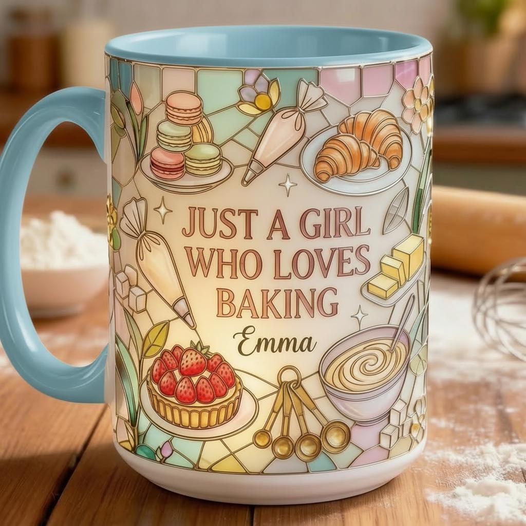 Personalized Baker Mug, Faux 3D Effect Baking Tools Design, Kitchen Gift, Baking Lover Gift, Flat Surface - image 3