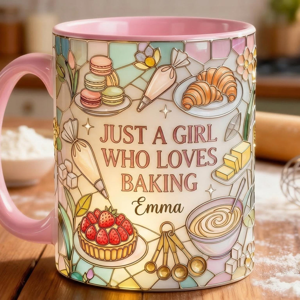 Personalized Baker Mug, Faux 3D Effect Baking Tools Design, Kitchen Gift, Baking Lover Gift, Flat Surface
