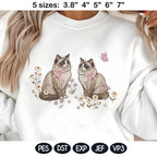 Ragdoll Cat Embroidery Design, Pair of Ragdoll Kittens with Bows and Daisies, Cute Kitten Embroidery File, Floral Cat Design, Pet Lover Gift - image 3