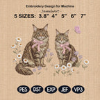 Maine Coon Cat Embroidery Design, Pair of Maine Coon Kittens with Bows and Daisies, Cute Kitten Embroidery, Floral Cat Design,Pet Lover Gift