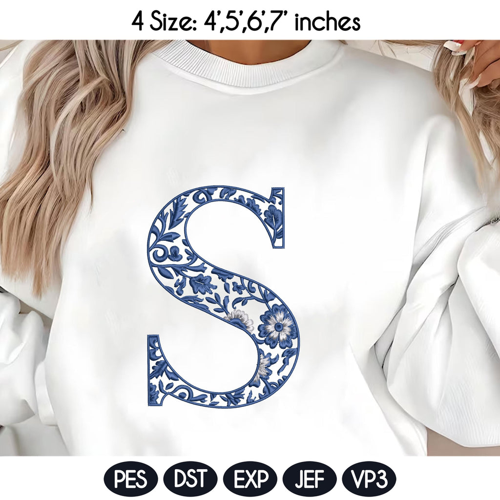 Chinoiserie Alphabet A–Z Machine Embroidery Design, Blue Elegant Monogram Font, Full Letter Set, 4 Sizes, Digital Download, Instant Download - image 9
