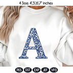 Chinoiserie Alphabet A–Z Machine Embroidery Design, Blue Elegant Monogram Font, Full Letter Set, 4 Sizes, Digital Download, Instant Download - image 4