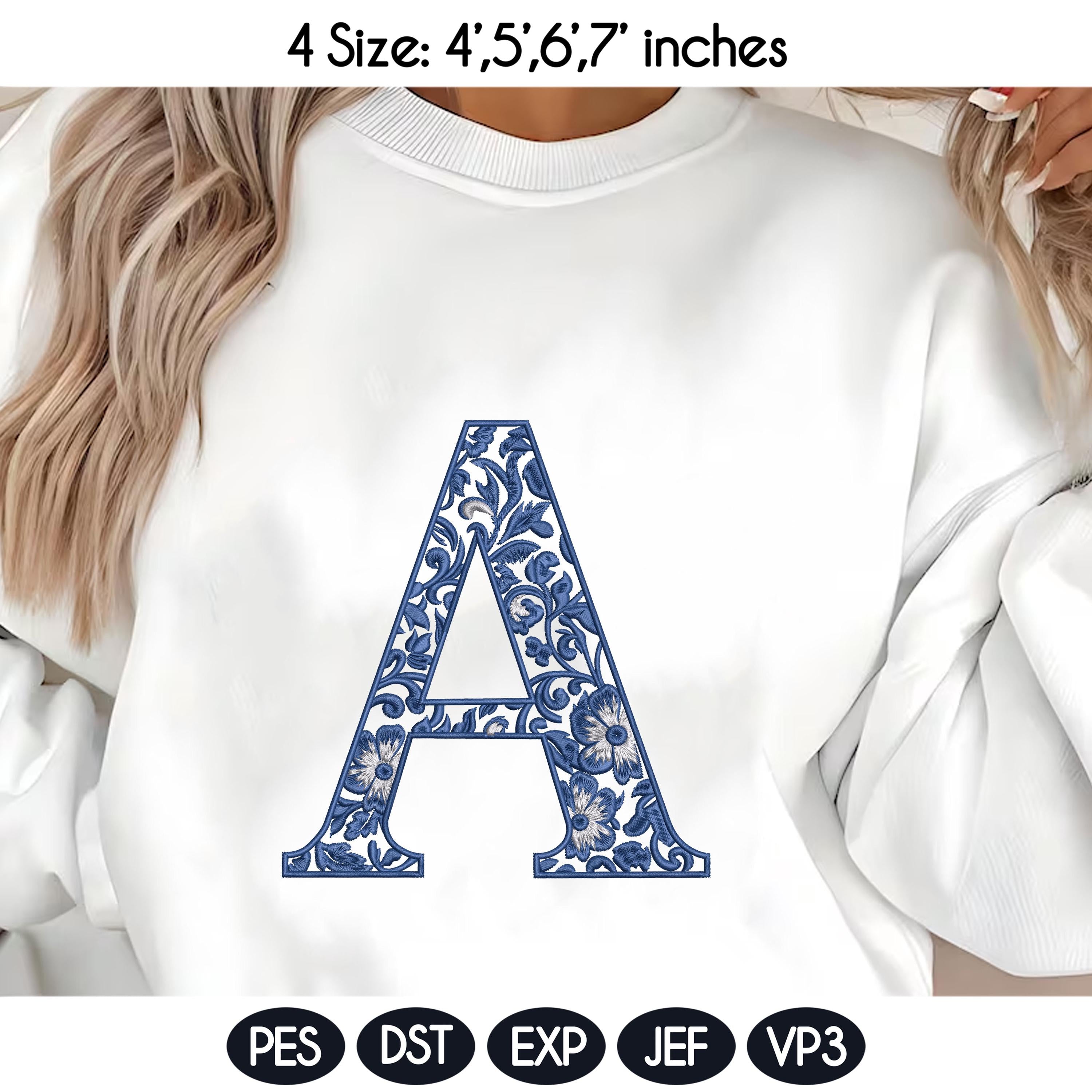 Chinoiserie Alphabet A–Z Machine Embroidery Design, Blue Elegant Monogram Font, Full Letter Set, 4 Sizes, Digital Download, Instant Download - image 4