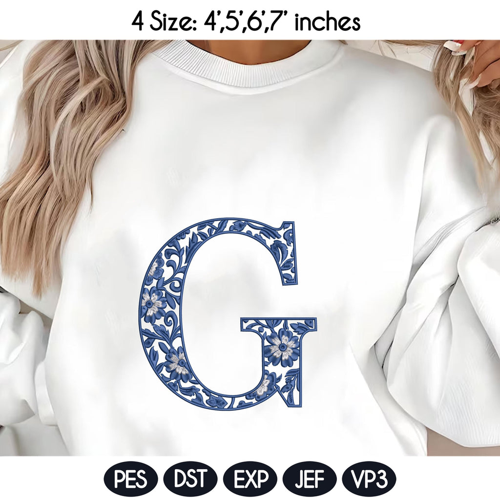 Chinoiserie Alphabet A–Z Machine Embroidery Design, Blue Elegant Monogram Font, Full Letter Set, 4 Sizes, Digital Download, Instant Download - image 5