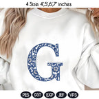 Chinoiserie Alphabet A–Z Machine Embroidery Design, Blue Elegant Monogram Font, Full Letter Set, 4 Sizes, Digital Download, Instant Download - image 5