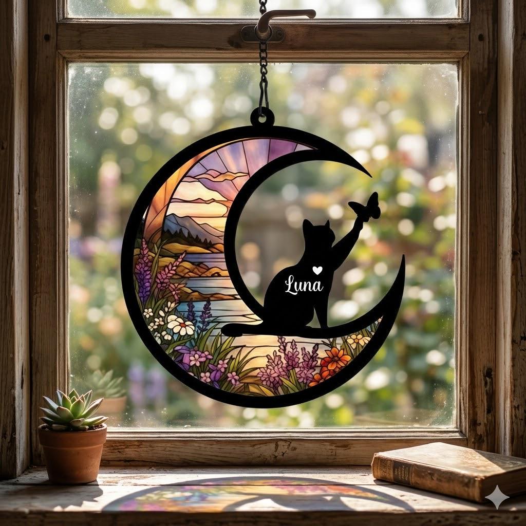 Personalized Cat Loss Sympathy Gift, Custom Cat Memorial Suncatcher, Cat Remembrance Gift,Pet lover Gift