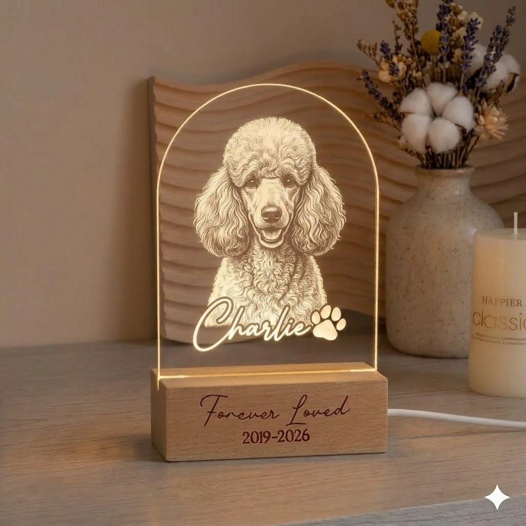 Personalized Poodle Dog LED Night Light — Custom Dog  Sympathy Gift, Dog Memorial Gift , Gift For Dog Lover, dog keepsake
