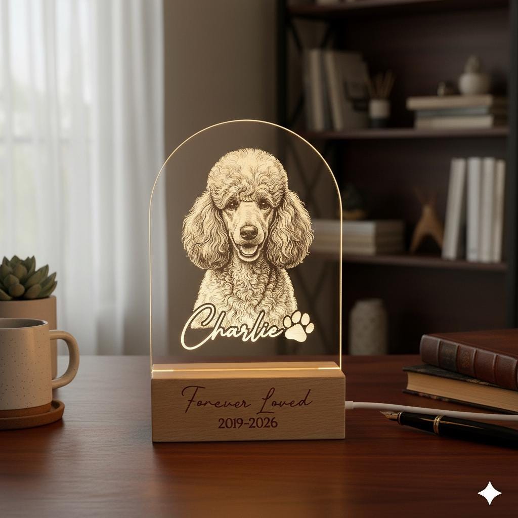 Personalized Poodle Dog LED Night Light — Custom Dog  Sympathy Gift, Dog Memorial Gift , Gift For Dog Lover, dog keepsake - image 2