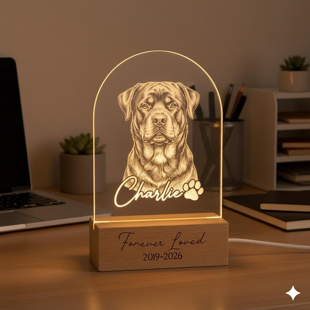 Personalized Rottweiler  Dog LED Night Light — Custom Dog  Sympathy Gift, Dog Memorial Gift , Gift For Dog Lover, dog keepsake - image 6