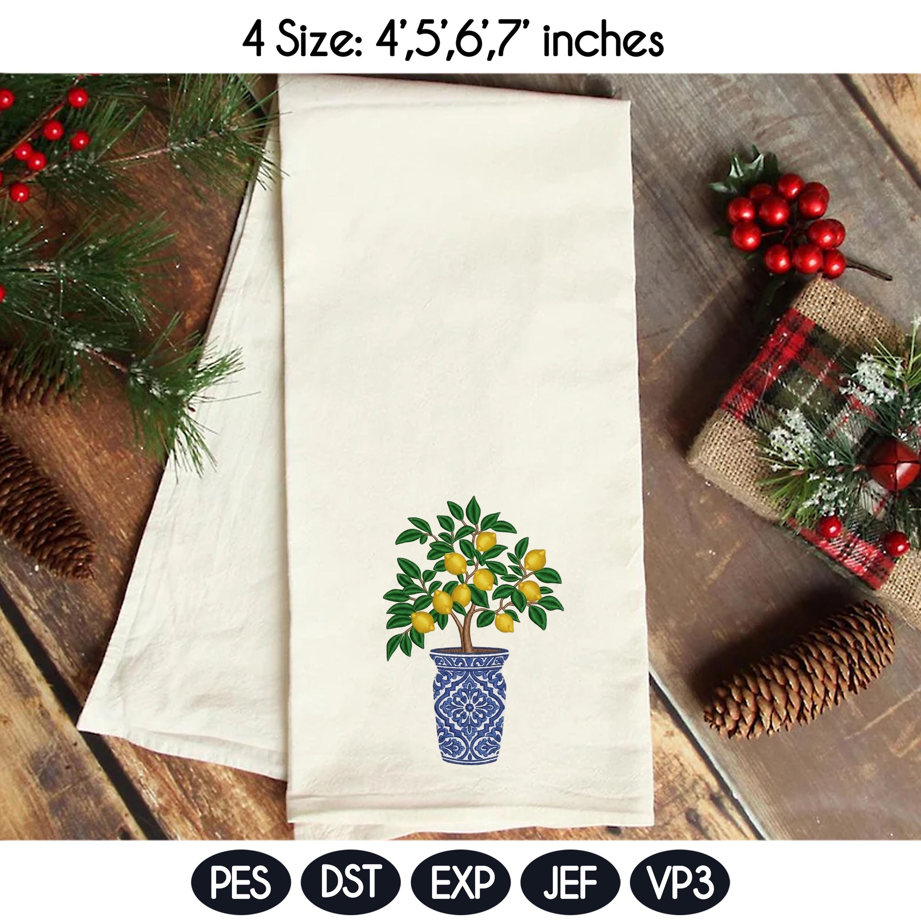 Chinoiserie Lemon Tree Embroidery Design, Blue Chinoiserie Vase, Summer Machine Embroidery PES DST, 4 sizes, Digital Instant Download - image 4