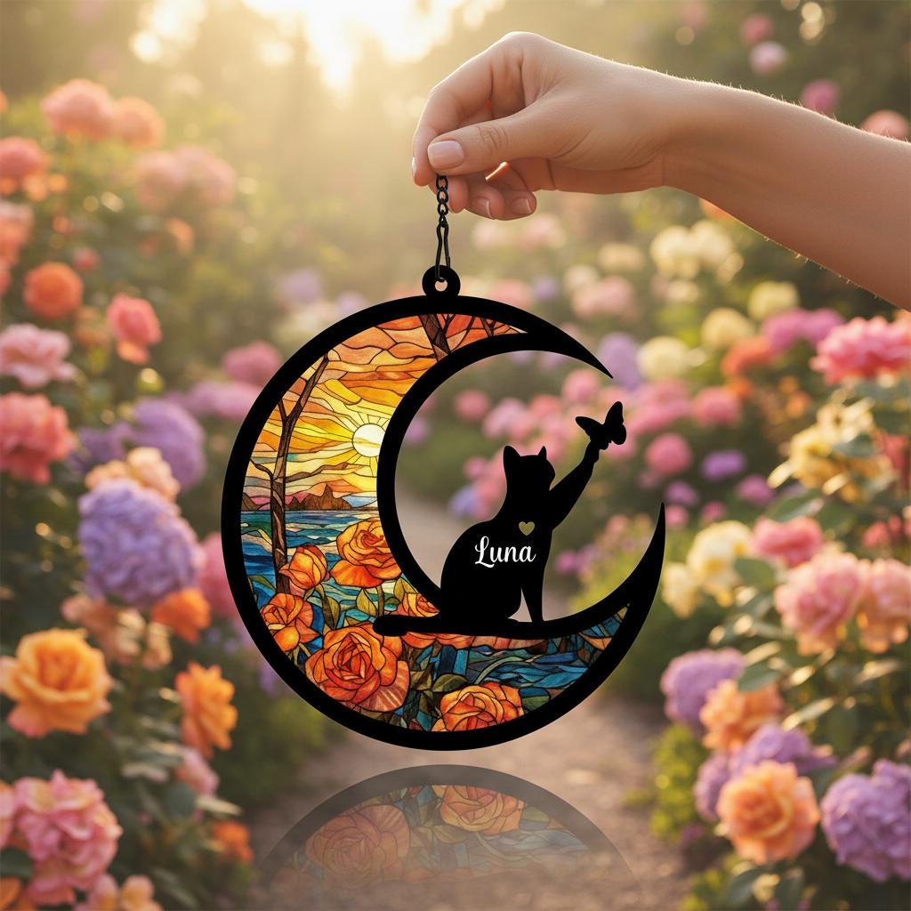 Personalized Cat Loss Sympathy Gift, Custom Cat Memorial Suncatcher, Pet lover Gift,In Loving Memory - image 4