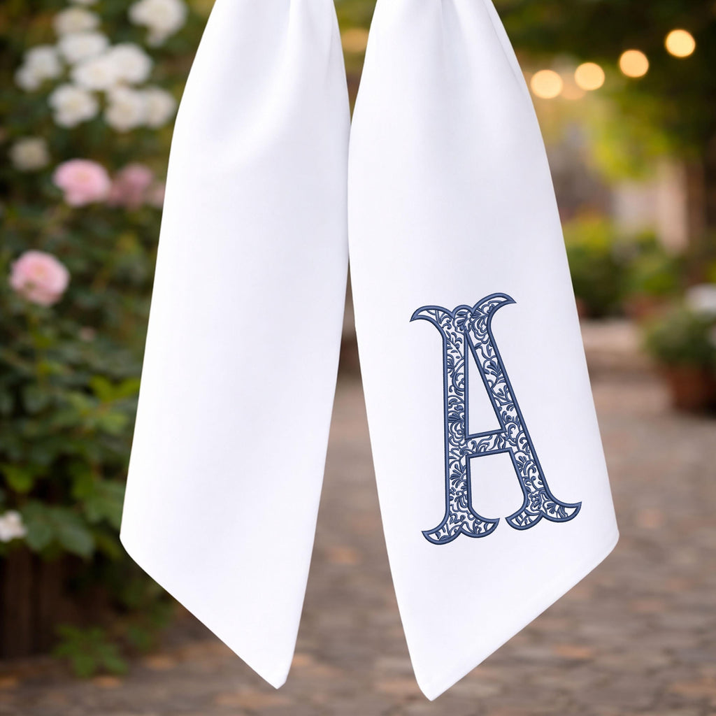 Custom Fishtail Chinoiserie Alphabet Embroidery Design,Personalized Blue Monogram Letter A–Z, Elegant Vintage Fishtail Font,Digital Download