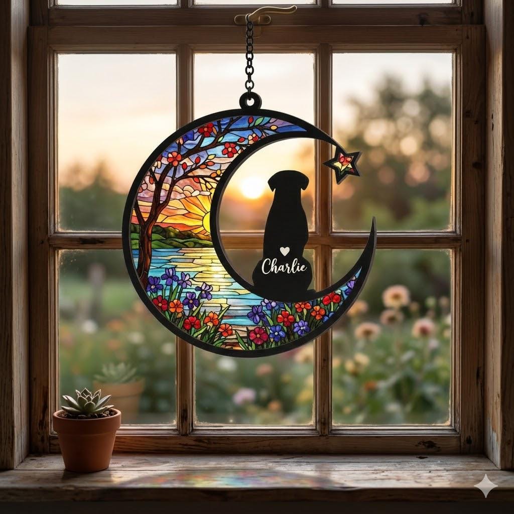 Personalized Dog Memorial Suncatcher,  Custom Dog Loss Sympathy Gift, Dog Remembrance Gift, In Loving Memory,  Dog Memorial Gift