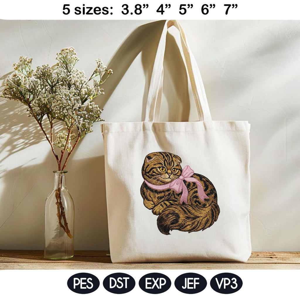 Cute Scottish Fold Embroidery Design, Kawaii Kitten with Pink Bow, Baby Girl Cat Embroidery File, Machine Embroidery, Digital Download - image 3