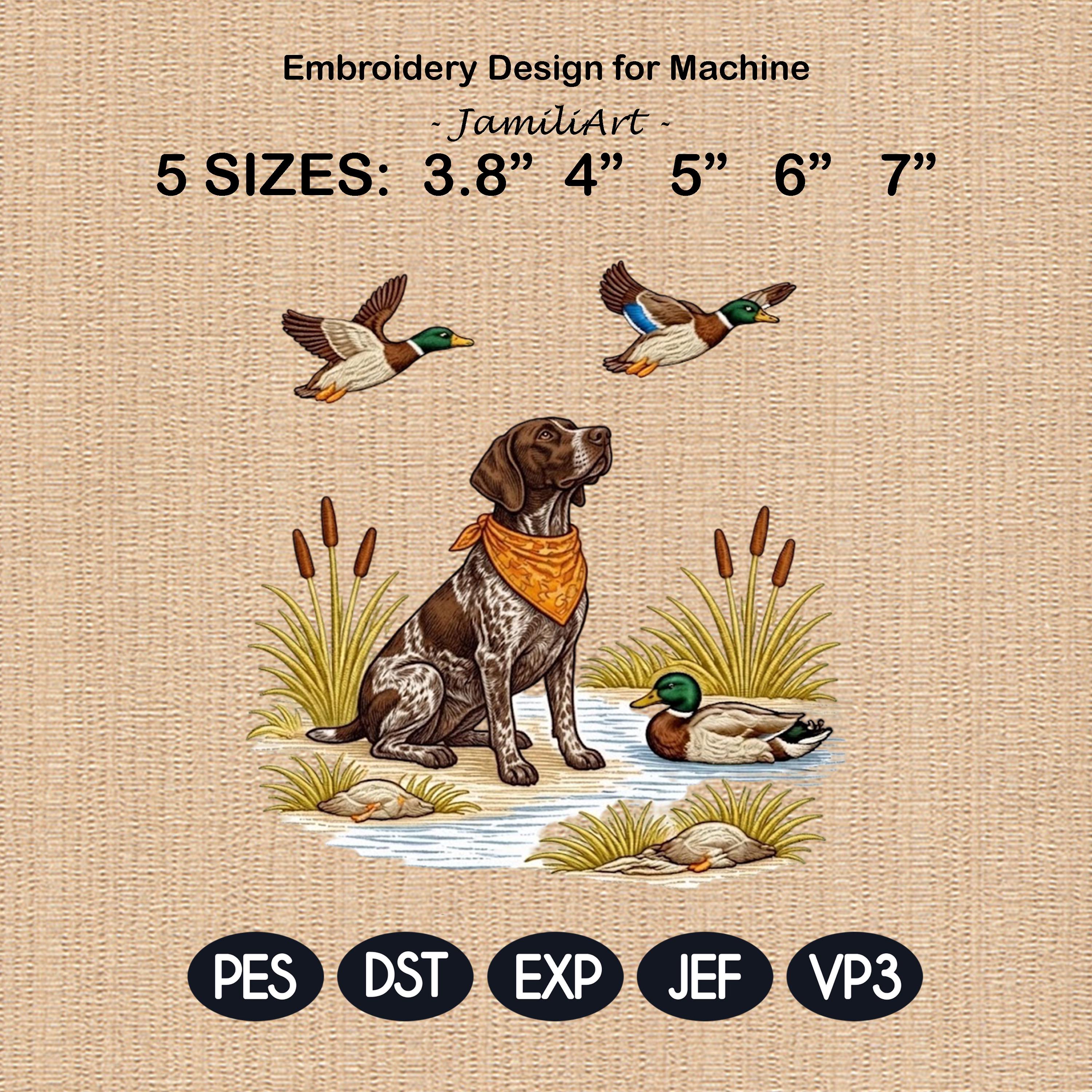 German Shorthaired Pointer Embroidery Design, GSP Hunting Dog File, Duck Hunter Gift, Outdoor Wildlife Embroidery, 5 sizes, Digital Download