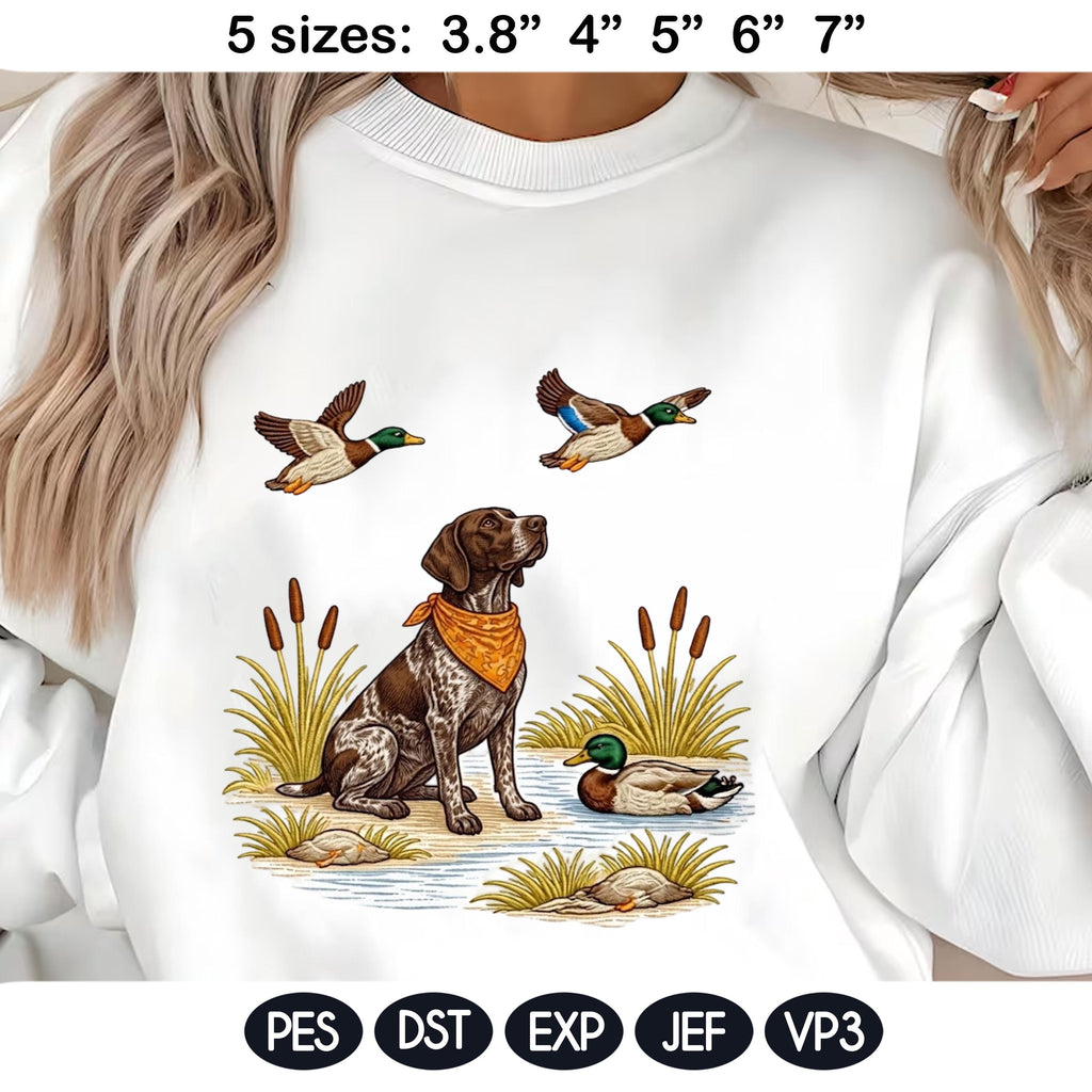 German Shorthaired Pointer Embroidery Design, GSP Hunting Dog File, Duck Hunter Gift, Outdoor Wildlife Embroidery, 5 sizes, Digital Download - image 3