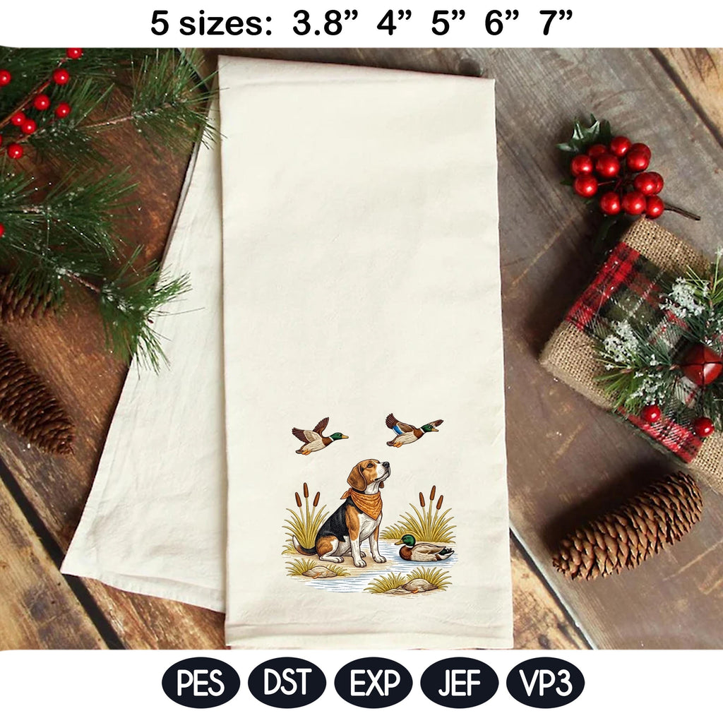 Beagle Hunting Embroidery Design Duck Scene, Bird Dog Embroidery File, Dog Lover Gift, Machine Embroidery, 5 sizes, Digital Download - image 4