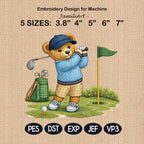 Teddy Bear Golf Embroidery Design, Cute Golfer Bear Machine Embroidery, Sports Embroidery Pattern, Golf Lover Gift,5 sizes, Digital Download