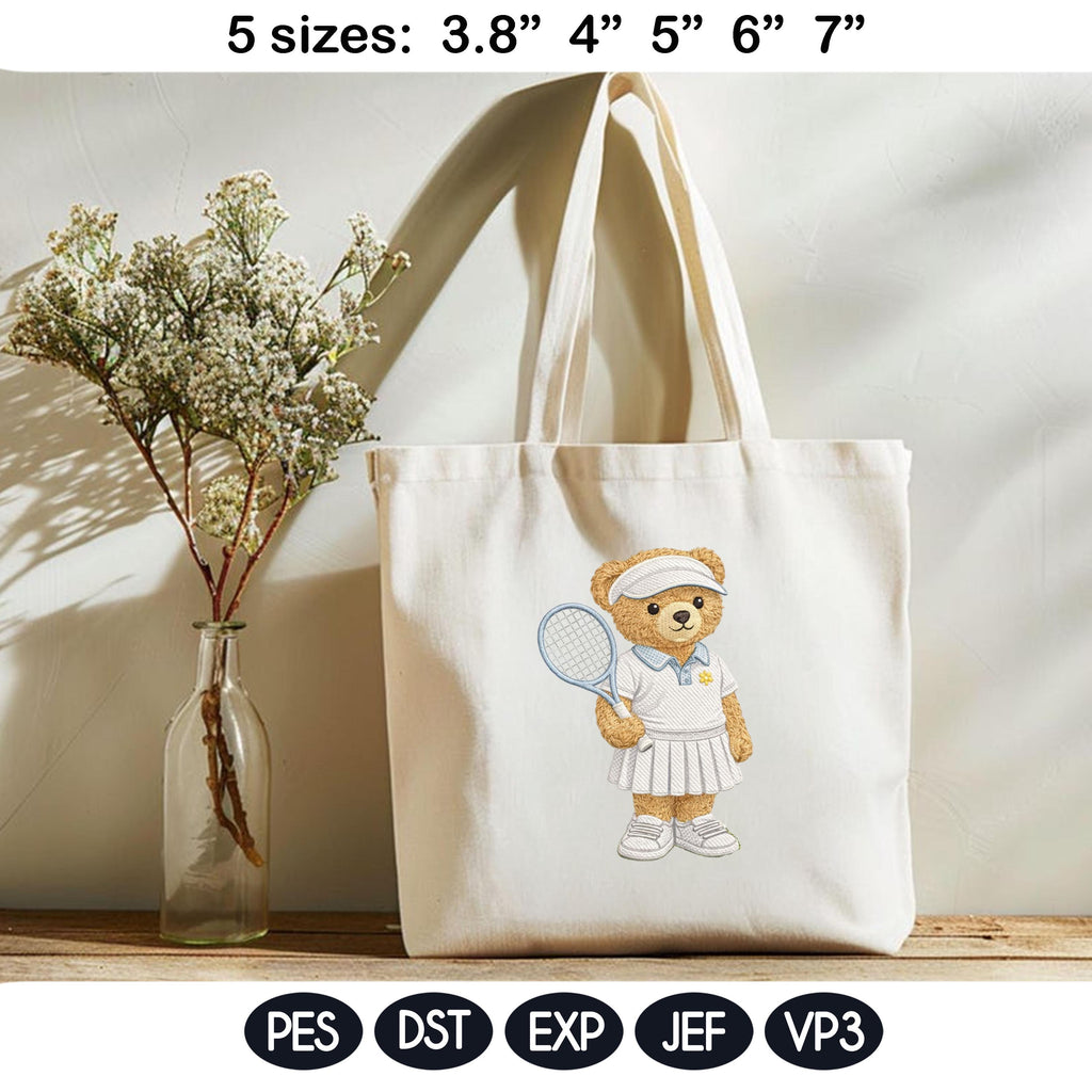 Tennis Teddy Bear Embroidery Design Set, Cute Tennis Couple Bear, Sports Embroidery Pattern, Preppy Tennis Outfit, 5 sizes, Digital Download - image 6