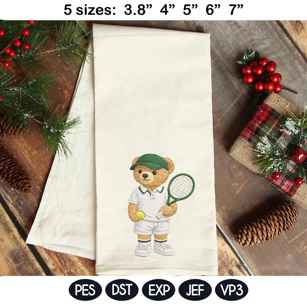 Tennis Teddy Bear Embroidery Design Set, Cute Tennis Couple Bear, Sports Embroidery Pattern, Preppy Tennis Outfit, 5 sizes, Digital Download - image 4