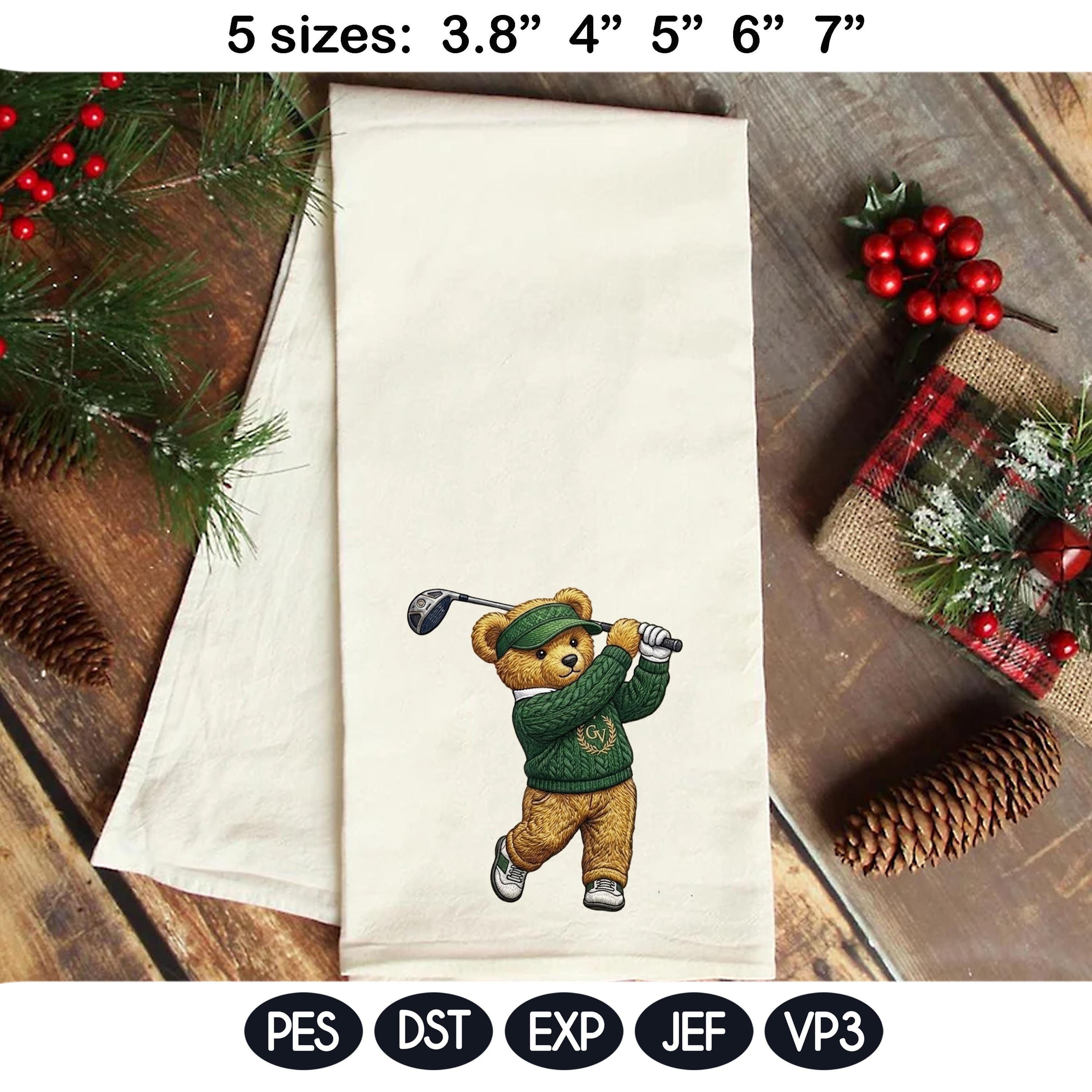 Preppy Golf Teddy Bear Embroidery Design, Country Club Bear, Old Money Style Golfer, Cute Golf Embroidery Pattern, 5 sizes, Digital Download - image 5