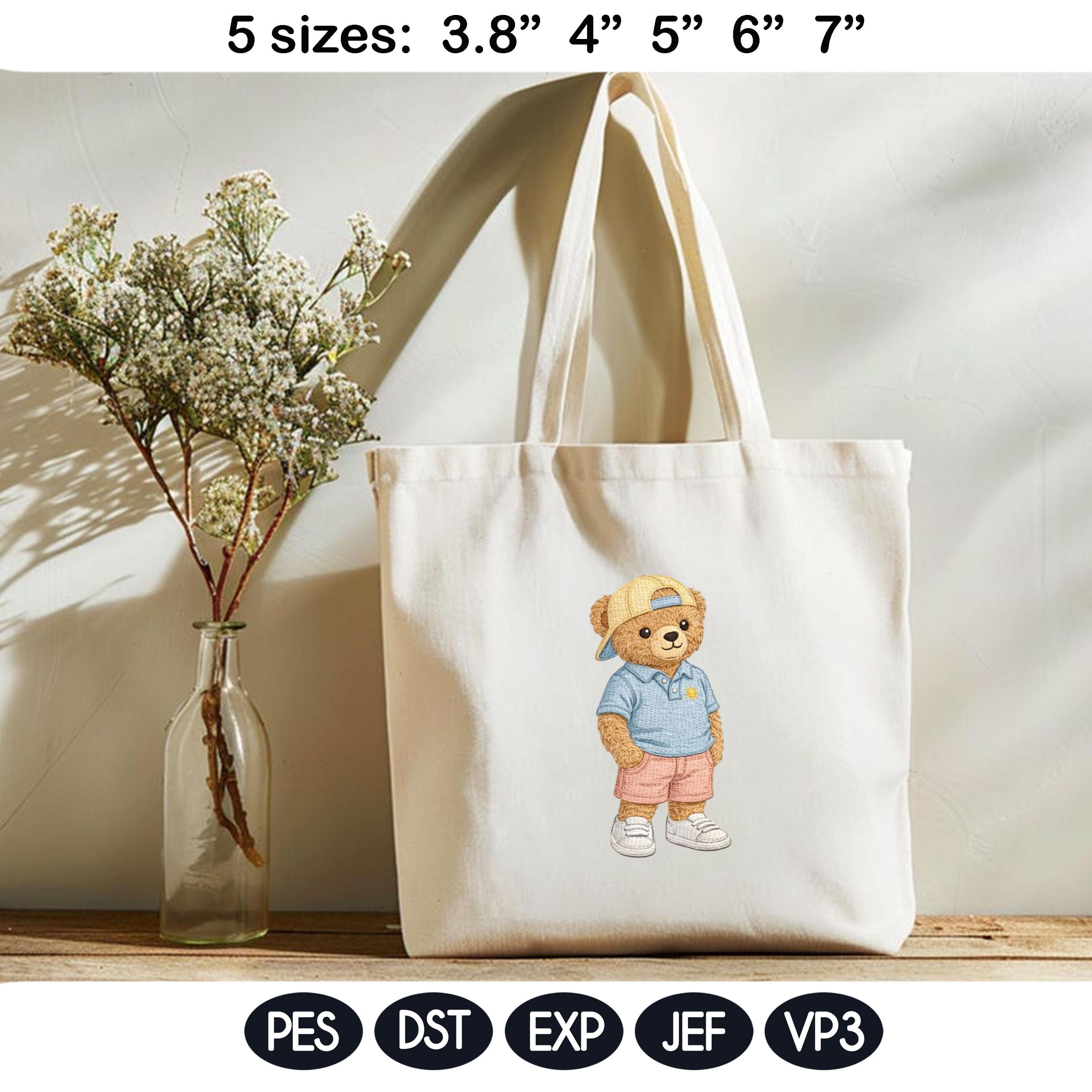 Summer Teddy Bear Embroidery Design Set, Cute Bear Couple, Preppy Summer Outfit, Ice Cream Bear, Kids Embroidery Pattern, Digital Download - image 3