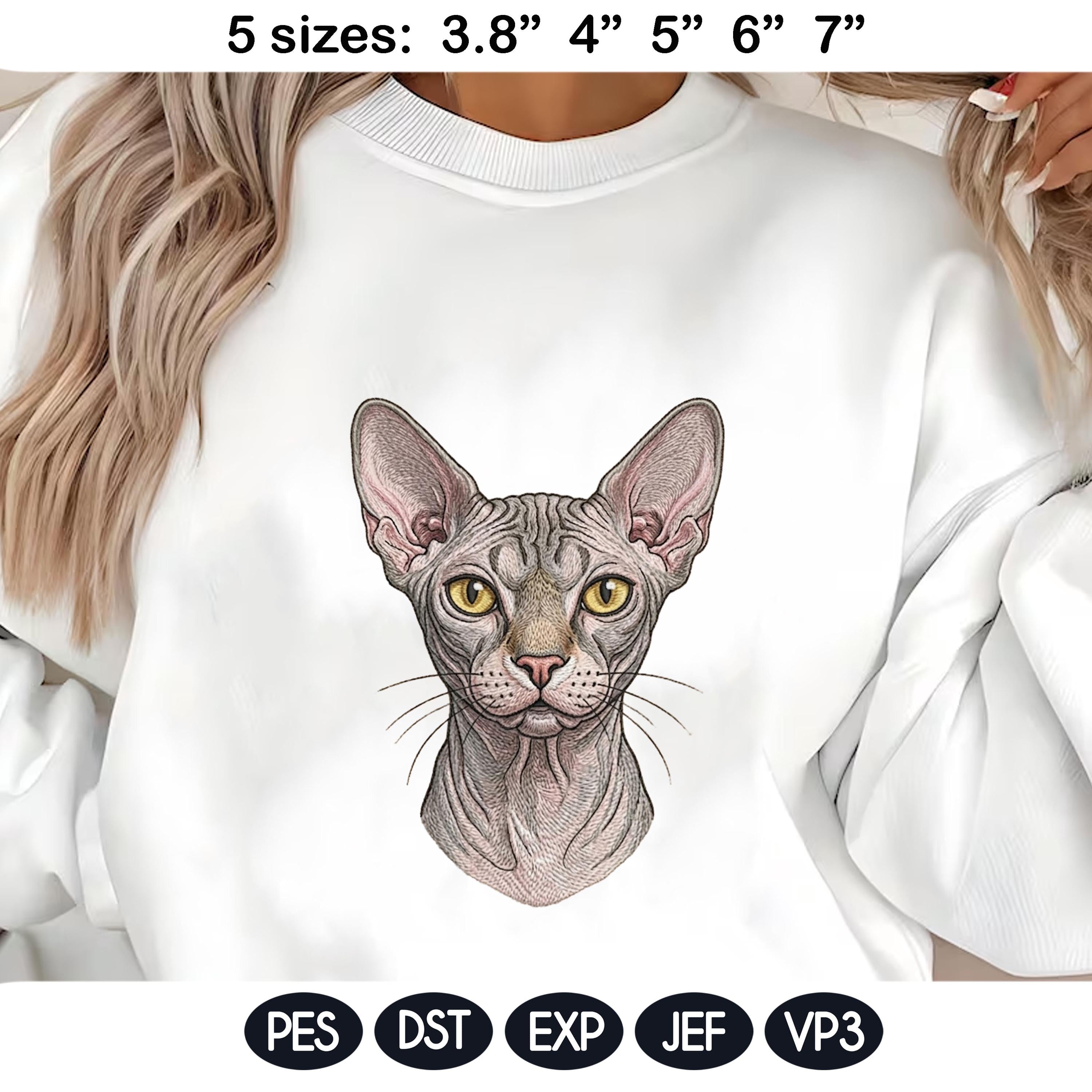 Sphynx Cat Embroidery Design, Realistic Cat Face Portrait, Cute Sphynx Kitten Embroidery File, Pet Lover Gift, 5 Sizes, Digital Download - image 3