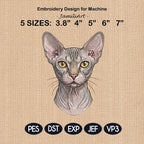 Sphynx Cat Embroidery Design, Realistic Cat Face Portrait, Cute Sphynx Kitten Embroidery File, Pet Lover Gift, 5 Sizes, Digital Download