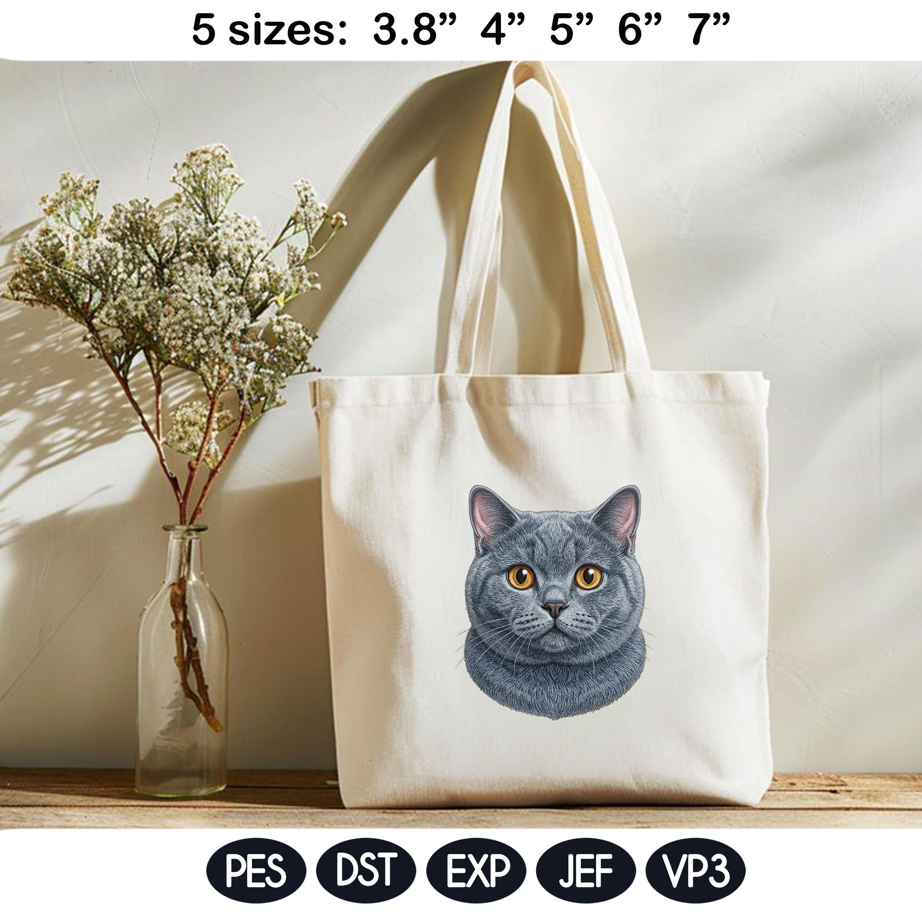 British Shorthair Cat Embroidery Design, Realistic Cat Face Portrait, Cute British Shorthair Kitten, Pet Lover Gift,5 Sizes,Digital Download - image 5