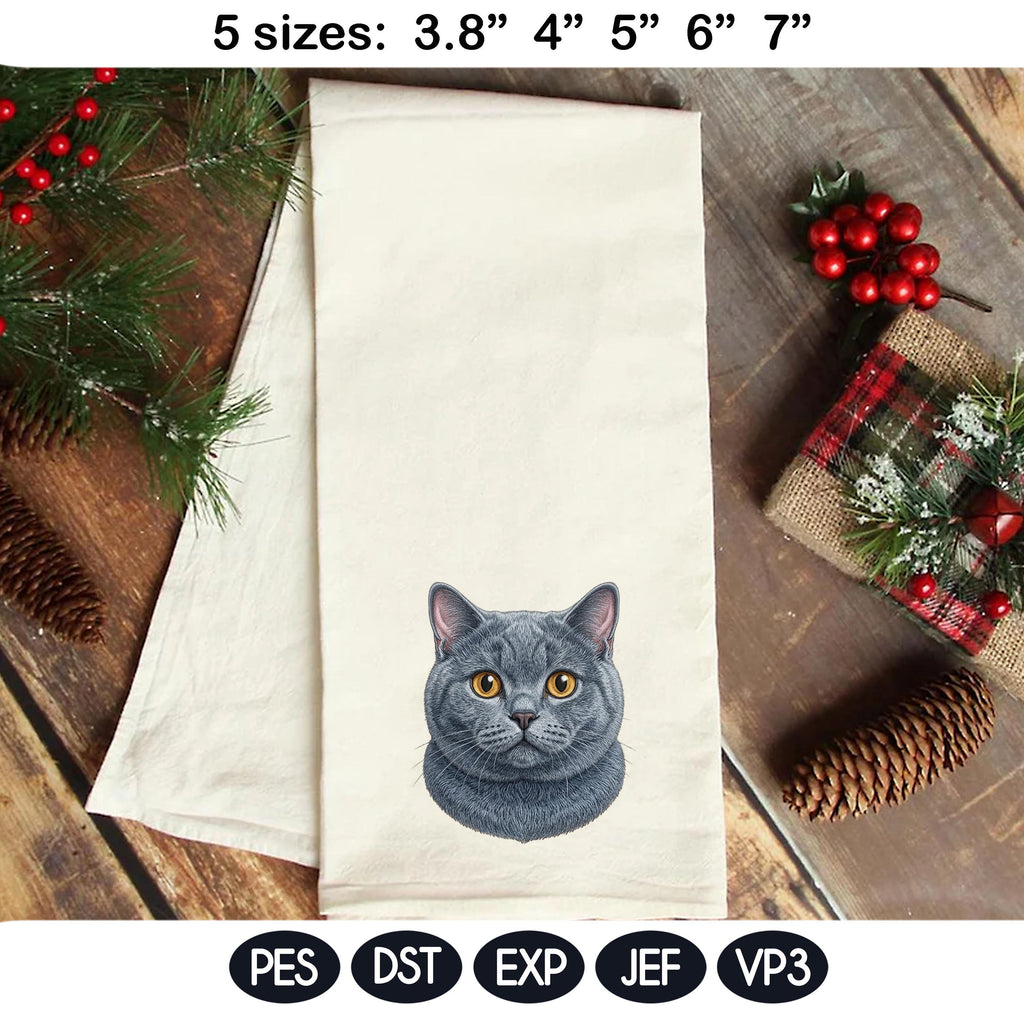 British Shorthair Cat Embroidery Design, Realistic Cat Face Portrait, Cute British Shorthair Kitten, Pet Lover Gift,5 Sizes,Digital Download - image 4