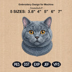 British Shorthair Cat Embroidery Design, Realistic Cat Face Portrait, Cute British Shorthair Kitten, Pet Lover Gift,5 Sizes,Digital Download
