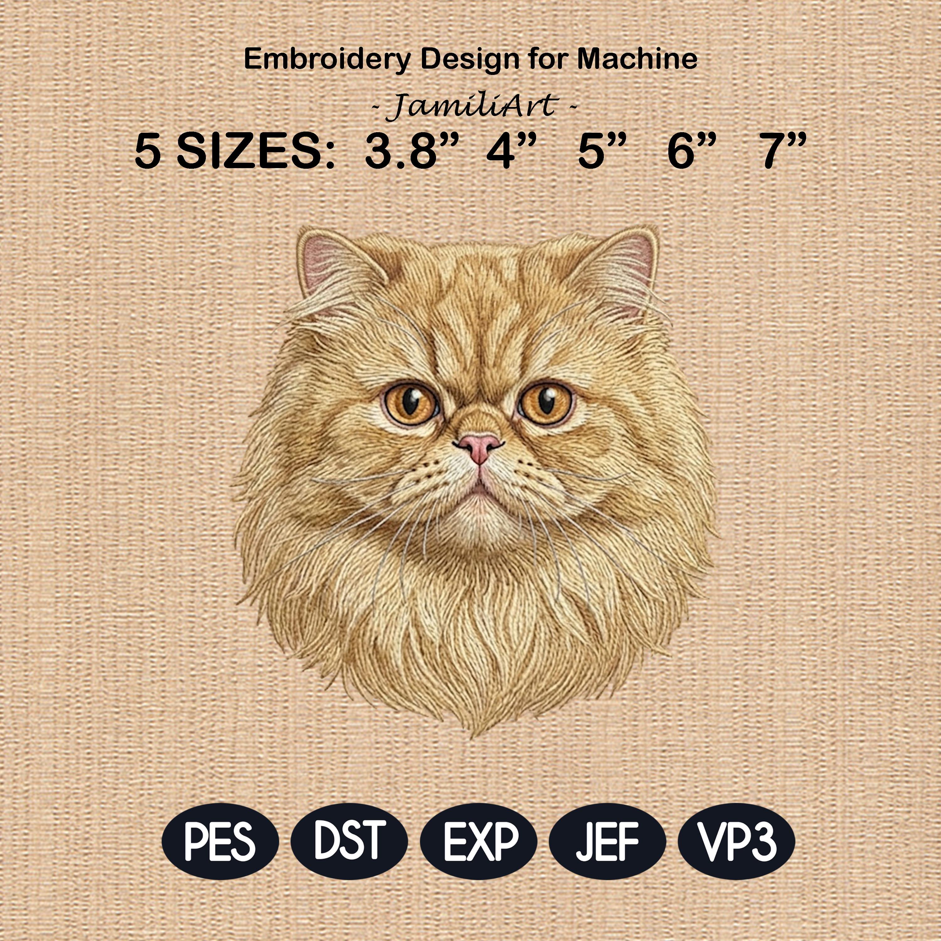 Persian Cat Embroidery Design, Realistic Cat Face Portrait, Cute Persian Kitten Embroidery File, Pet Lover Gift, 5 Sizes, Digital Download