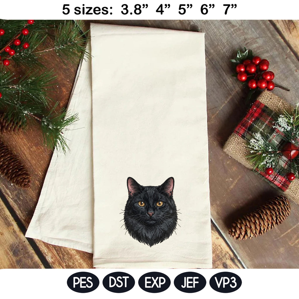 Black Cat Embroidery Design, Realistic Cat Face Portrait, Cute Black Kitten Machine Embroidery, Pet Lover Gift, 5 Sizes, Digital Download - image 5