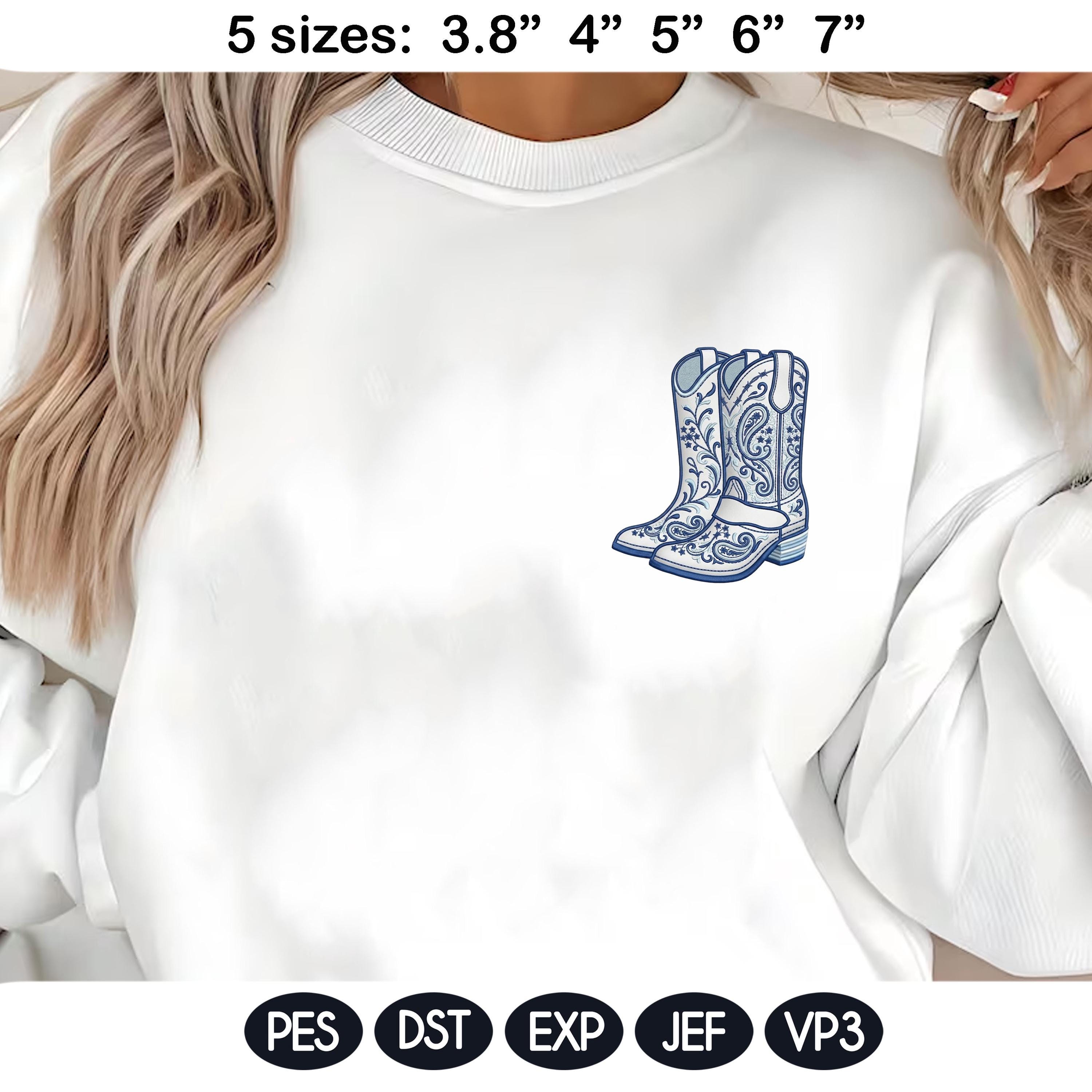 Cowboy Boots Embroidery Design, Chinoiserie Western Boots, Blue White Floral Cowgirl Boots, Vintage Western Machine Embroidery File - image 5