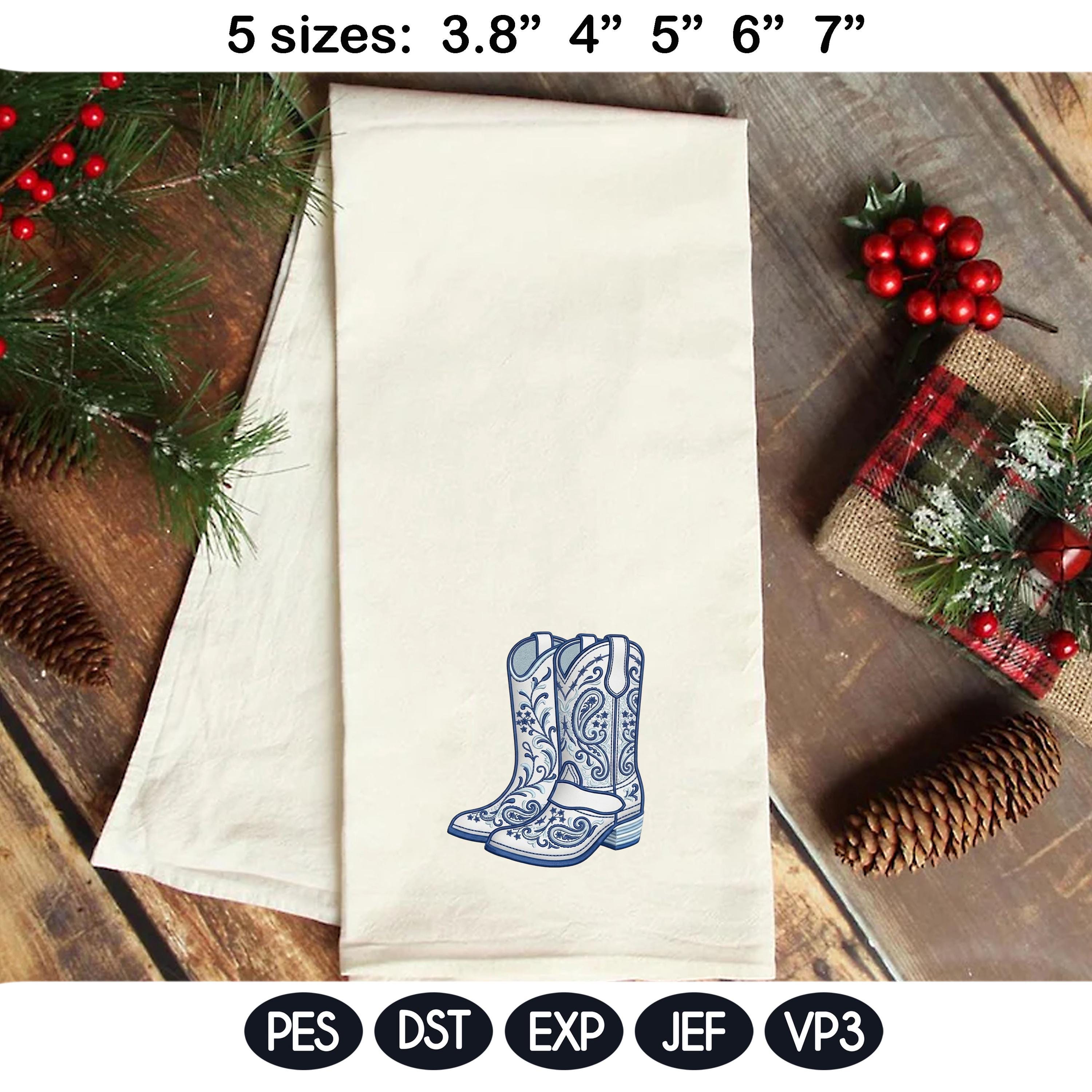 Cowboy Boots Embroidery Design, Chinoiserie Western Boots, Blue White Floral Cowgirl Boots, Vintage Western Machine Embroidery File - image 4