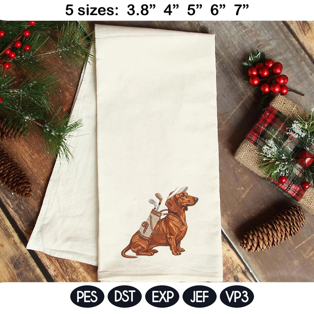 Funny Golf Dachshund Embroidery Design, Wiener Dog With Golf Clubs, Cute Pet Machine Embroidery File, Golfer Gift, 5 sizes, Digital Download - image 5
