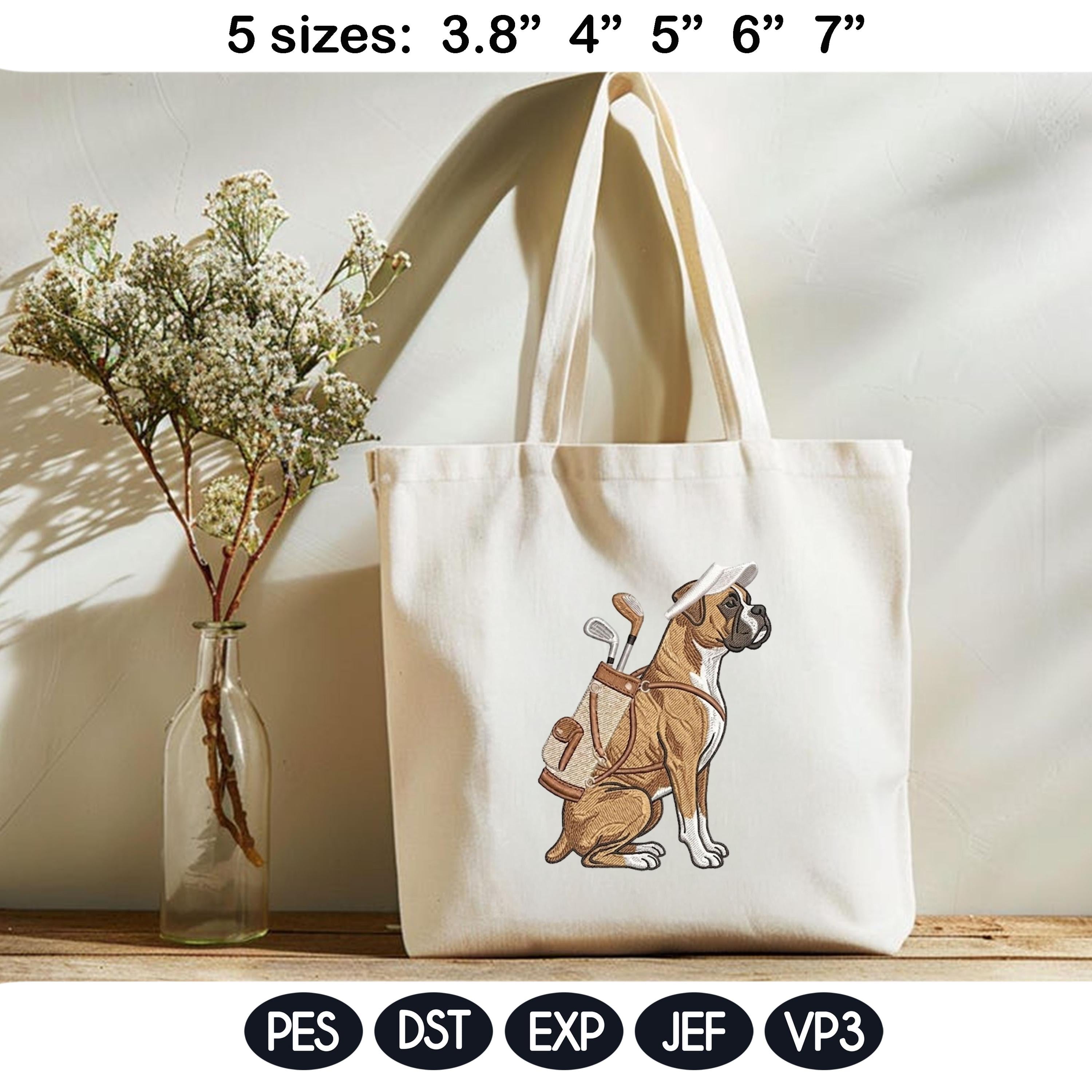 Funny Boxer Golf Embroidery Design, Boxer Dog With Golf Clubs, Cute Pet Machine Embroidery File, Golfer Gift Idea, 5 sizes, Digital Download - image 4