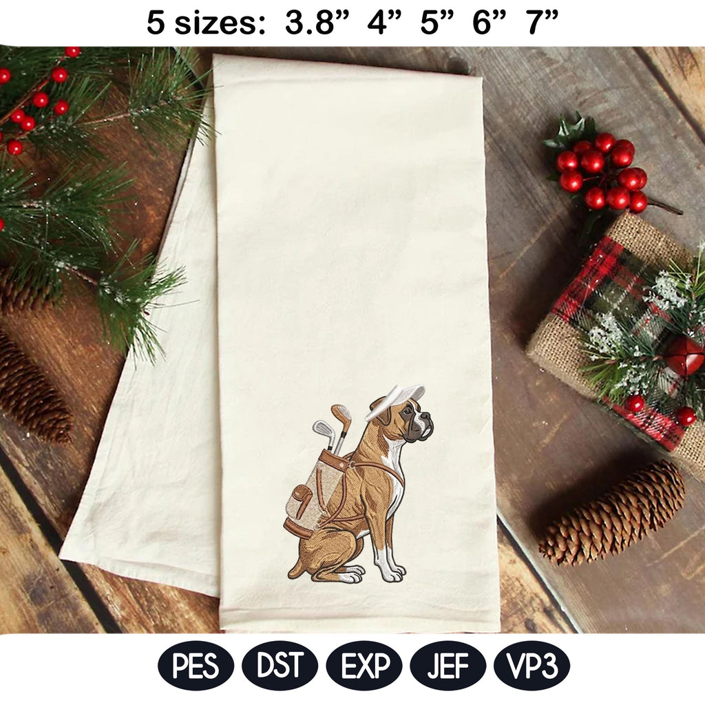 Funny Boxer Golf Embroidery Design, Boxer Dog With Golf Clubs, Cute Pet Machine Embroidery File, Golfer Gift Idea, 5 sizes, Digital Download - image 5
