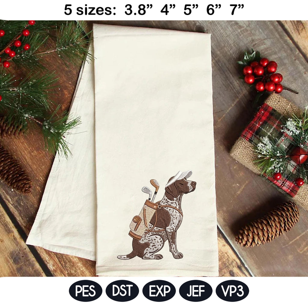 Pointer Dog Golf Embroidery Design, German Shorthaired Pointer Embroidery File, Cute Hunting Dog Golfer, 5 sizes, Digital Download - image 5