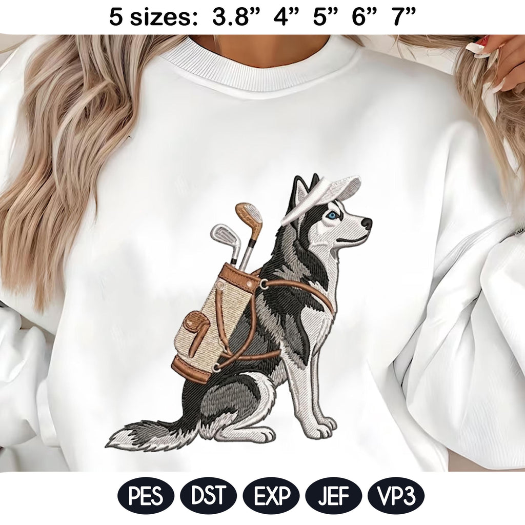 Husky Dog Golf Embroidery Design, Cute Siberian Husky Golfer Embroidery File, Pet Lover Gift, Machine Embroidery, 5 sizes, Digital Download - image 3