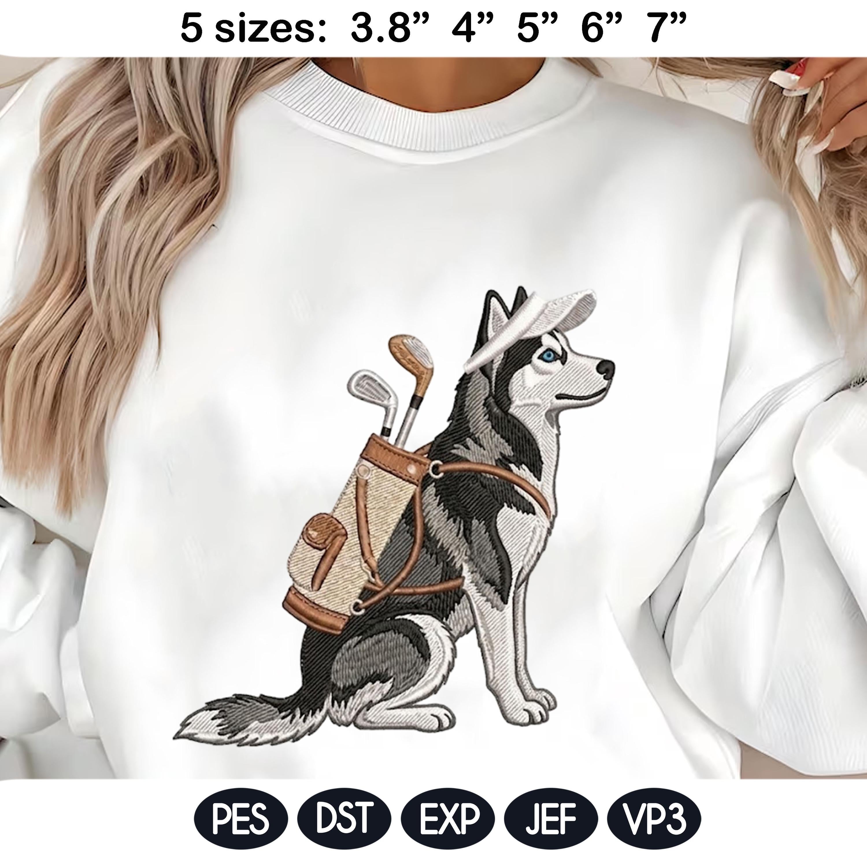 Husky Dog Golf Embroidery Design, Cute Siberian Husky Golfer Embroidery File, Pet Lover Gift, Machine Embroidery, 5 sizes, Digital Download - image 3