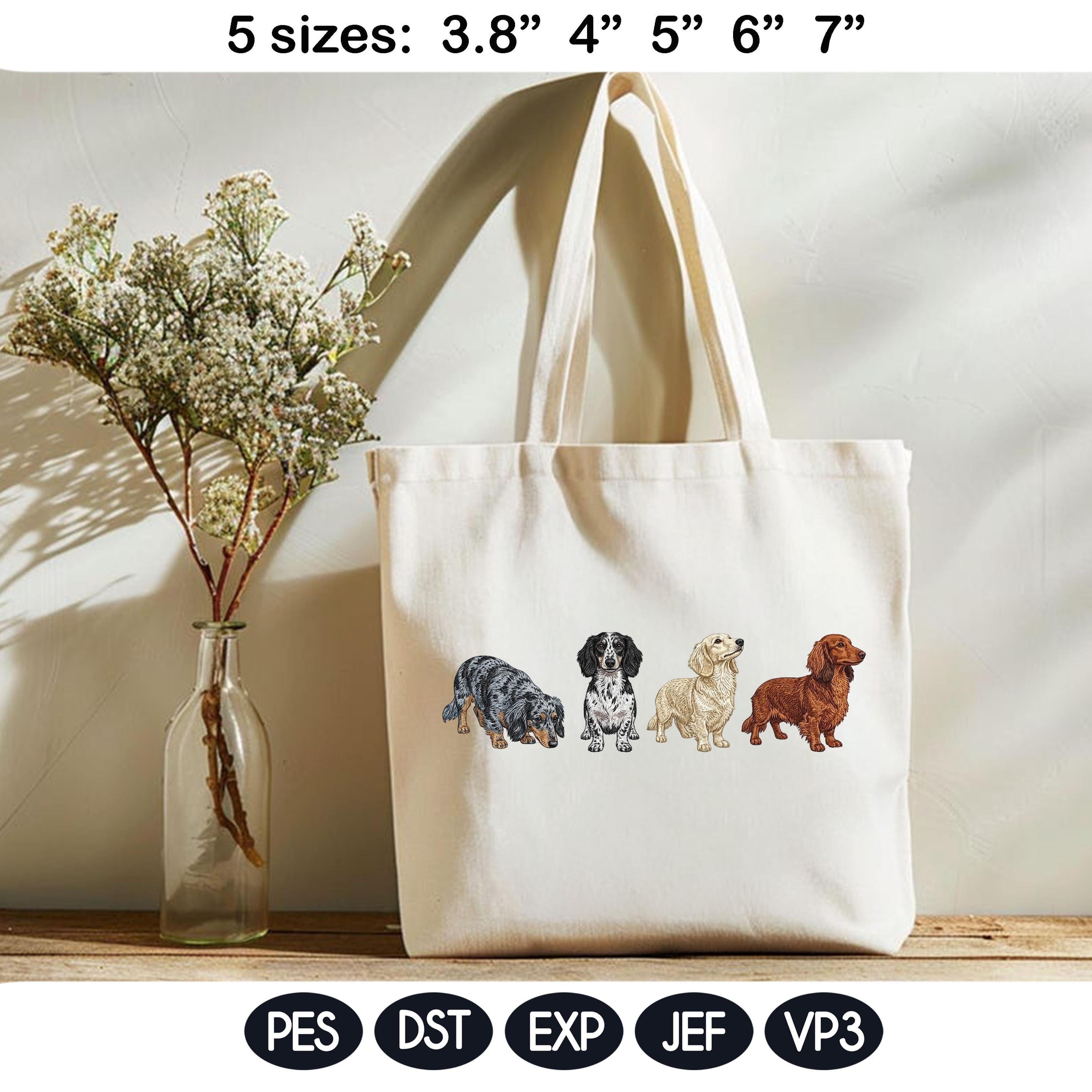 Dachshund Dog Embroidery Design, Cute Doxie Multi Pose, Wiener Dog File, Pet Portrait Design, Machine Embroidery, 5 Sizes, Digital Download - image 4