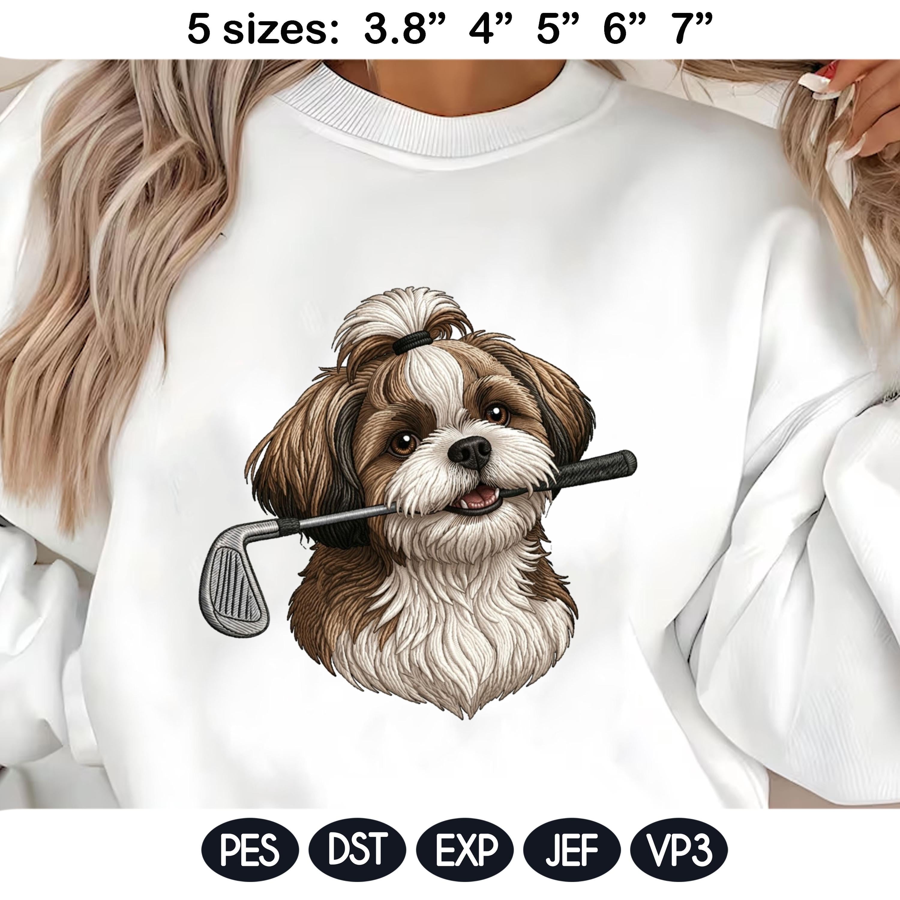 Funny Shih Tzu Golf Embroidery Design, Cute Puppy Golfer Machine Embroidery File, Pet Lover Gift, Sports Dog Embroidery Pattern - image 3