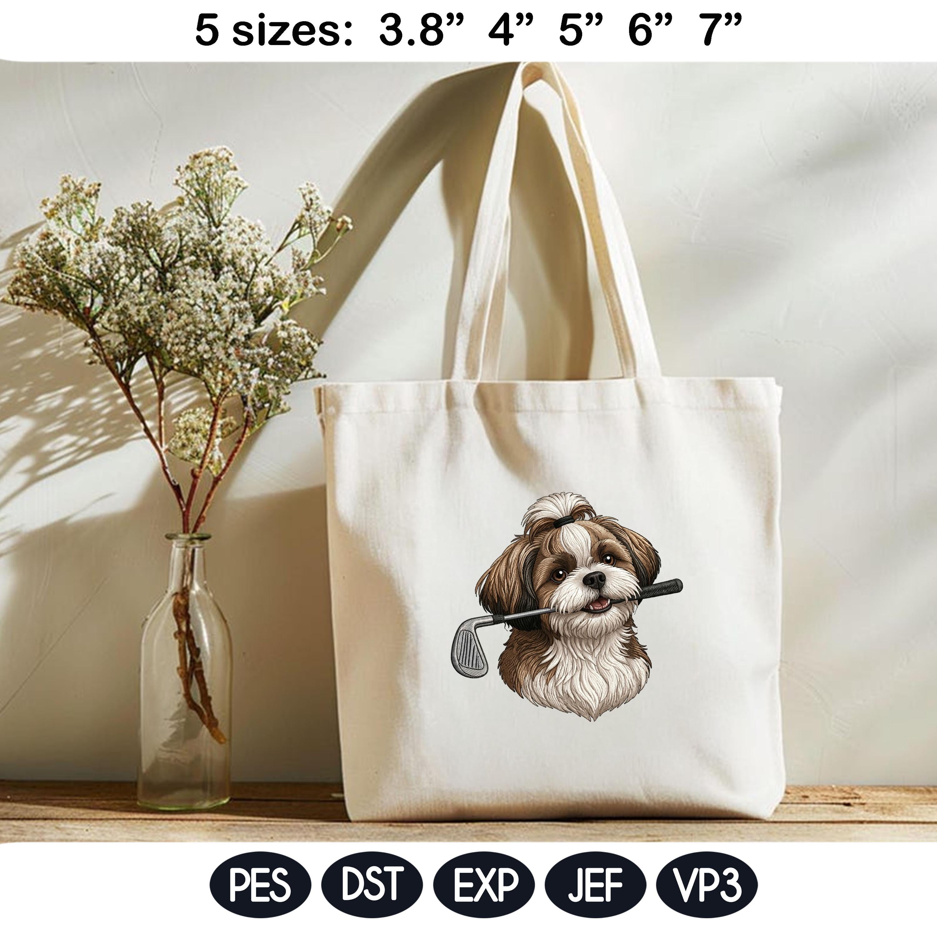 Funny Shih Tzu Golf Embroidery Design, Cute Puppy Golfer Machine Embroidery File, Pet Lover Gift, Sports Dog Embroidery Pattern - image 5