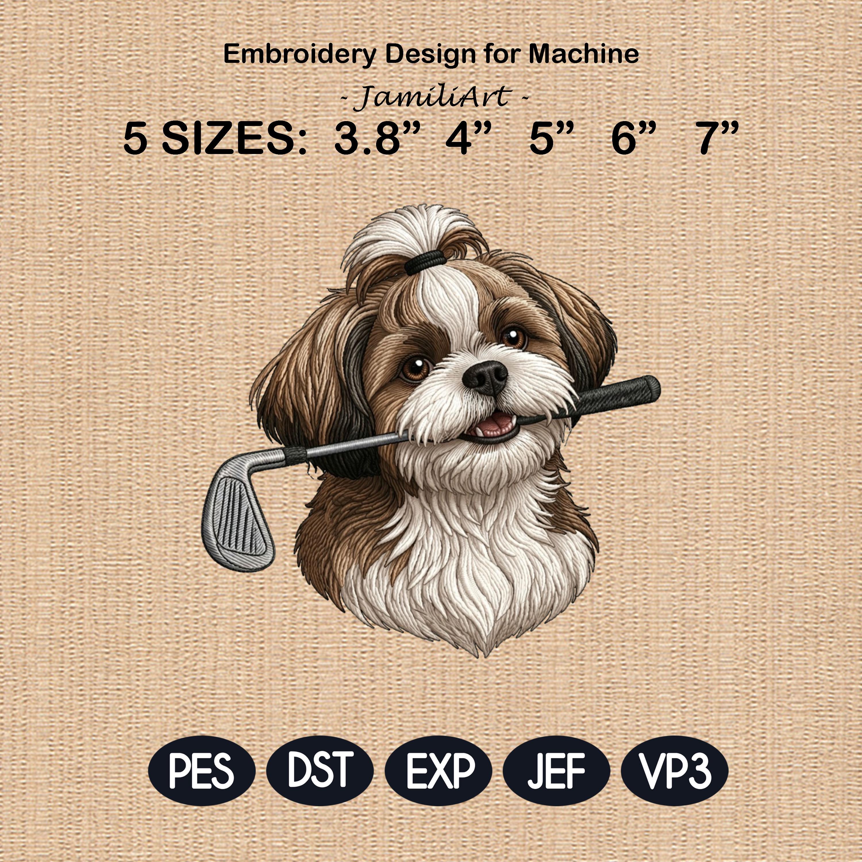 Funny Shih Tzu Golf Embroidery Design, Cute Puppy Golfer Machine Embroidery File, Pet Lover Gift, Sports Dog Embroidery Pattern