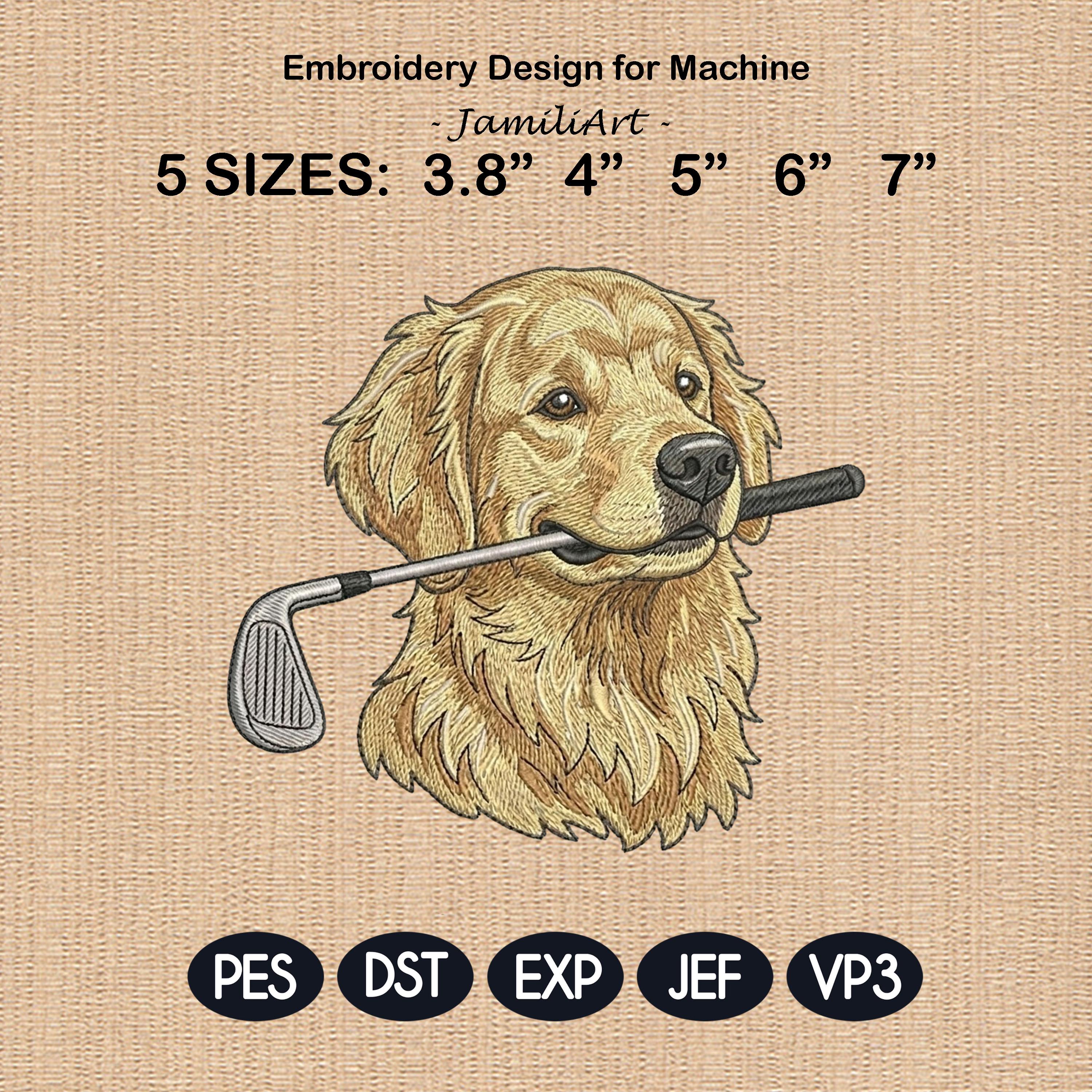 Funny Golden Retriever Golf Embroidery Design, Cute Puppy Golfer Machine Embroidery File, Pet Lover Gift, Sports Dog Embroidery Pattern